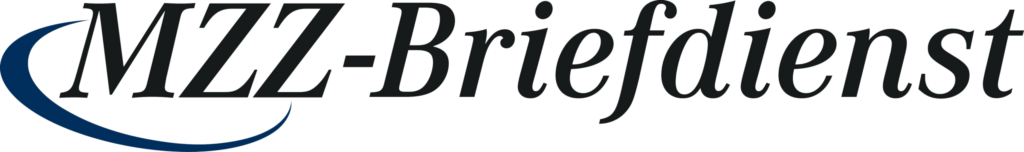 Logo with the word 'MZL-Briefdienst' in black italic type and a blue curved swoosh beneath