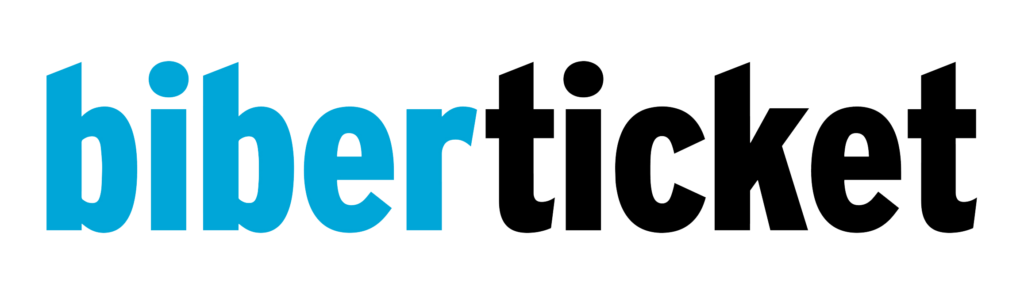 Biberticket logo wordmark in blue and black text